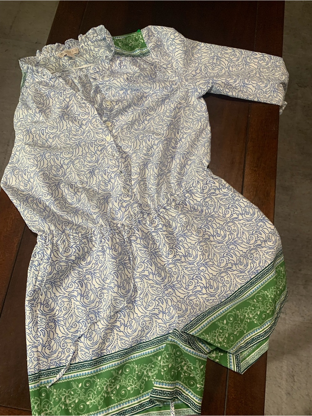 Women’s White & Green Printed Long-Sleeve Jumpsuit